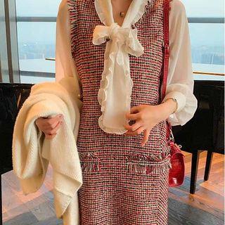 Mock-two Piece Ruffled Plaid Dress