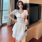 Puff Sleeve Floral Print Bow-back Chiffon Smock Dress