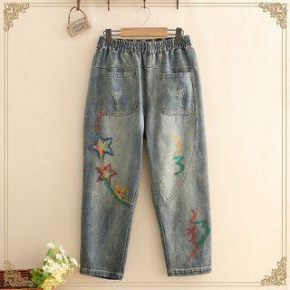 Star Applique Straight-cut Jeans
