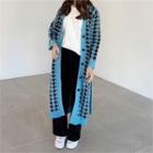 Houndstooth Long Knit Cardigan Blue - One Size