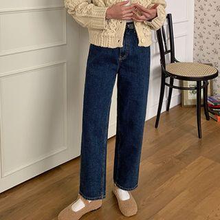 High Waist Loose Fit Fleece-lined Jeans