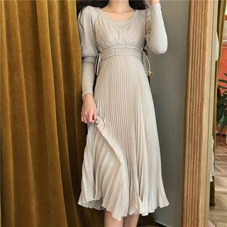 Plain Long-sleeve Midi Dress / Plain Spaghetti-strap Midi Dress