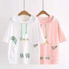 Hooded Short-sleeve Dinosaur Print T-shirt