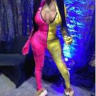 Long-sleeve Printed Two-tone Half-zip Jumpsuit