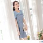 Short Sleeve Lace Panel Tie-waist Mini A-line Dress