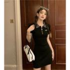 Short-sleeve Cutout Bow Mini Bodycon Dress Black - One Size