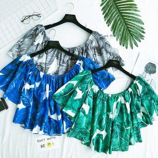 Print Chiffon Off-shoulder Cropped Top
