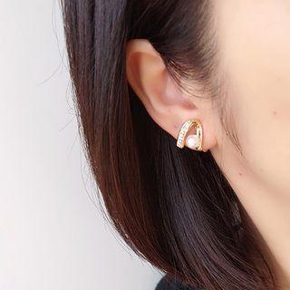 Rhinestone Faux Pearl Alloy Earring 1 Pair - Gold & White - One Size