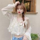Set: Puff-sleeve Ruffled Blouse + Camisole Top