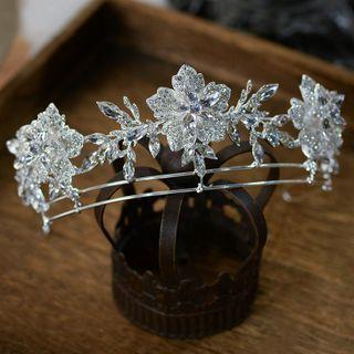 Wedding Flower Rhinestone Tiara White - One Size