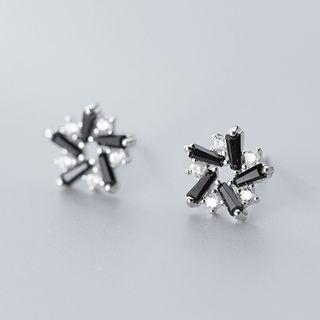 925 Sterling Silver Rhinestone Star Earring 1 Pair - S925 Silver - Stud Earrings - One Size