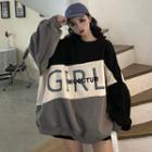 Lettering Color Block Hoodie Black & White & Gray - One Size