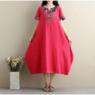Print Patterned Short Sleeve Midi Dress