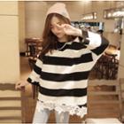 Long-sleeve Lace Trim Striped Top