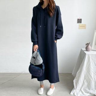 Slit-hem Oversize Long Hoodie Dress