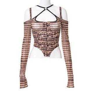 Long-sleeve Print Cold-shoulder Crop Top