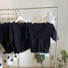 Short-sleeve Knit Crop Top Black - One Size