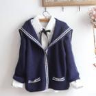 Sailor Collar Cardigan / Frill Trim Shirt / Set