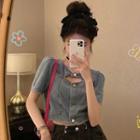 Short-sleeve Cutout Denim Top As Shown In Figure - One Size