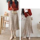 Set: Long-sleeve Knit Top + Floral Print Midi A-line Skirt