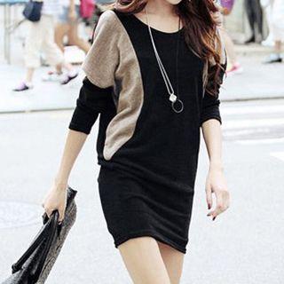 Batwing Panel Long-sleeve Dress
