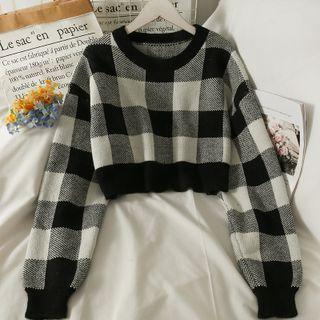 Checkerboard Slim-fit Cropped Sweater
