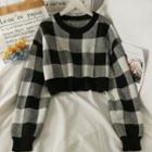 Checkerboard Slim-fit Cropped Sweater