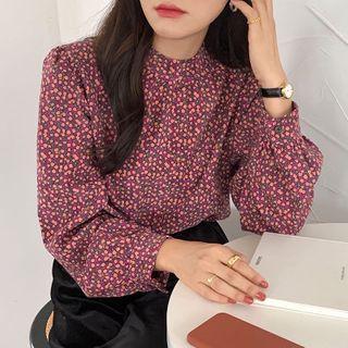 Floral Print Corduroy Blouse Purple - One Size