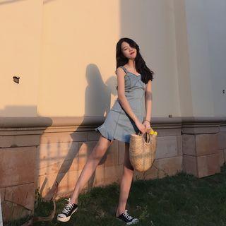 Strappy Denim Sheath Dress