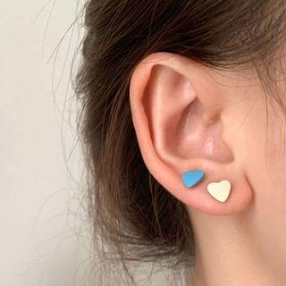 Heart Stud Earring Set Of 6 - Purple & Blue & Orange & White & Yellow & Green - One Size