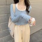 Set: Plain Halter Top + Long-sleeve Button-up T-shirt