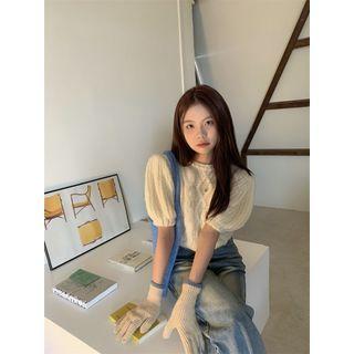 Puff-sleeve Knit Top White - One Size