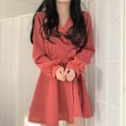 Long-sleeve Sashed Mini A-line Dress