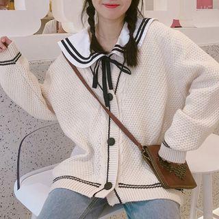 Contrast-trim Cardigan / Long-sleeve Sailor Collar Top