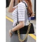 Bold-chain Croc-grain Hobo Bag