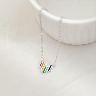 925 Sterling Silver Rainbow Heart Pendant Necklace