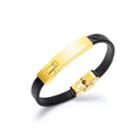 Simple Personality Plated Gold Geometric 316l Stainless Steel Leather Bracelet With Cubic Zirconia Golden - One Size