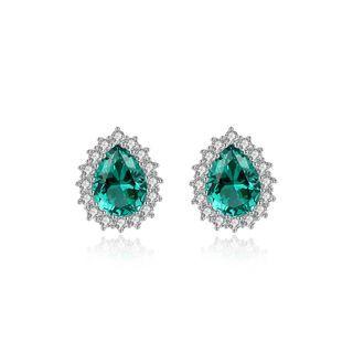 Sterling Silver Fashion And Elegant Water Drop Stud Earrings With Green Cubic Zirconia Silver - One Size