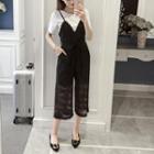 Set: Short-sleeve T-shirt + Cropped Lace Jumpsuit