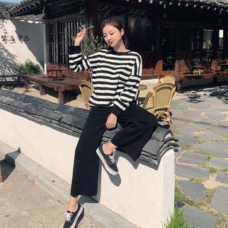 Stripe Sweater & Wide Pants Knit Set