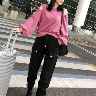 Cold-shoulder Pullover / Cropped Harem Pants / Set