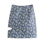 Floral Print High-waist Cut-out A-line Mini Skirt