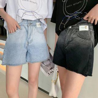 High-waist Gradient Denim Shorts