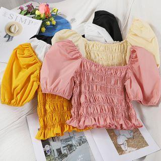 Puff-sleeve Crinkle Cropped Blouse