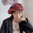 Plaid Beret Hat Plaid - Red - One Size