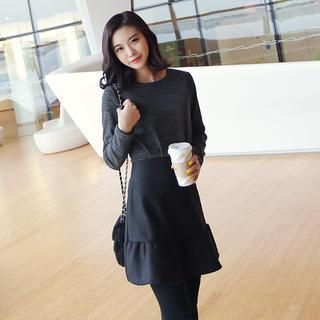 Mock Two-piece Ruffle-hem Dress