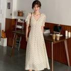 Reversible Puff-sleeve Polka Dot Midi A-line Dress