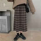 Plaid High-waist Midi Shift Skirt Coffee - One Size