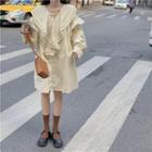 Long-sleeve Ruffle Midi A-line Dress Beige Yellow - One Size