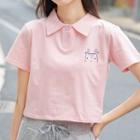 Short-sleeve Cartoon Print Cropped Polo Shirt